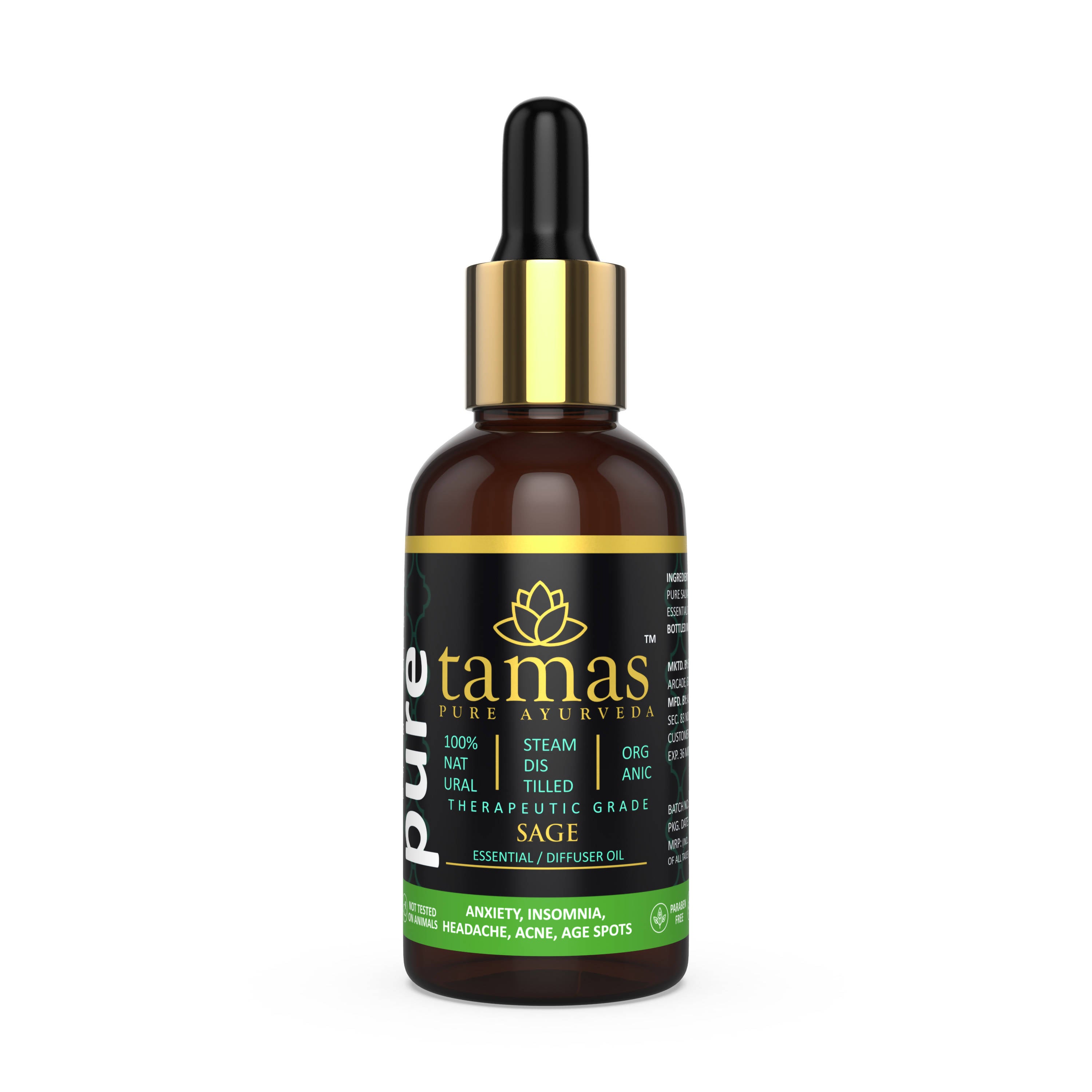 Tamas Pue Ayurveda 100% Organic Sage Essential Oil- - USDA Certified Organic - Distacart