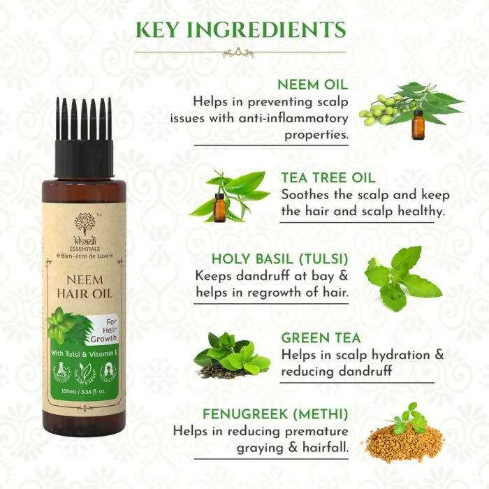 Khadi Essentials Neem Hair Oil with Tulsi & Vitamin E - Distacart