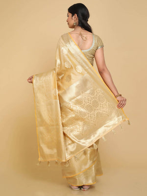 Kalamandir Floral Cream Silk Blend Saree