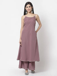 Thumbnail for Myshka Women Mauve Silk Blend Solid Sleeveless Round Neck Neck Kurta Palazzo Dupatta Set