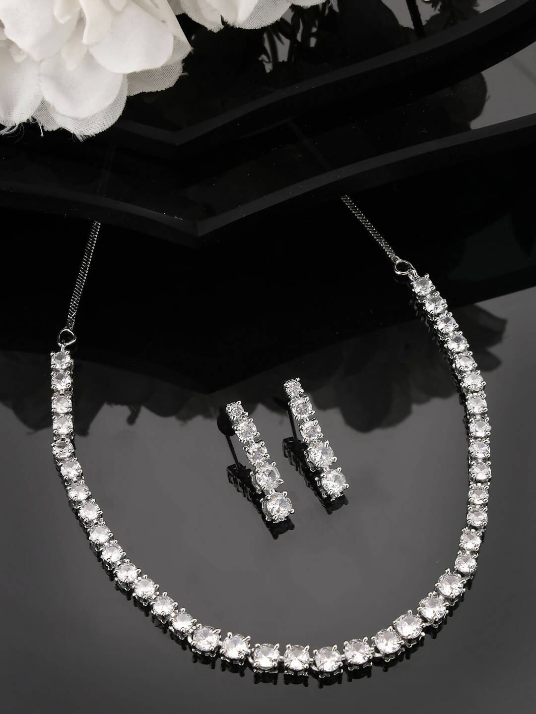 NVR Women Silver Plated Cz Stone Handcrafted Jewellery Set - Distacart