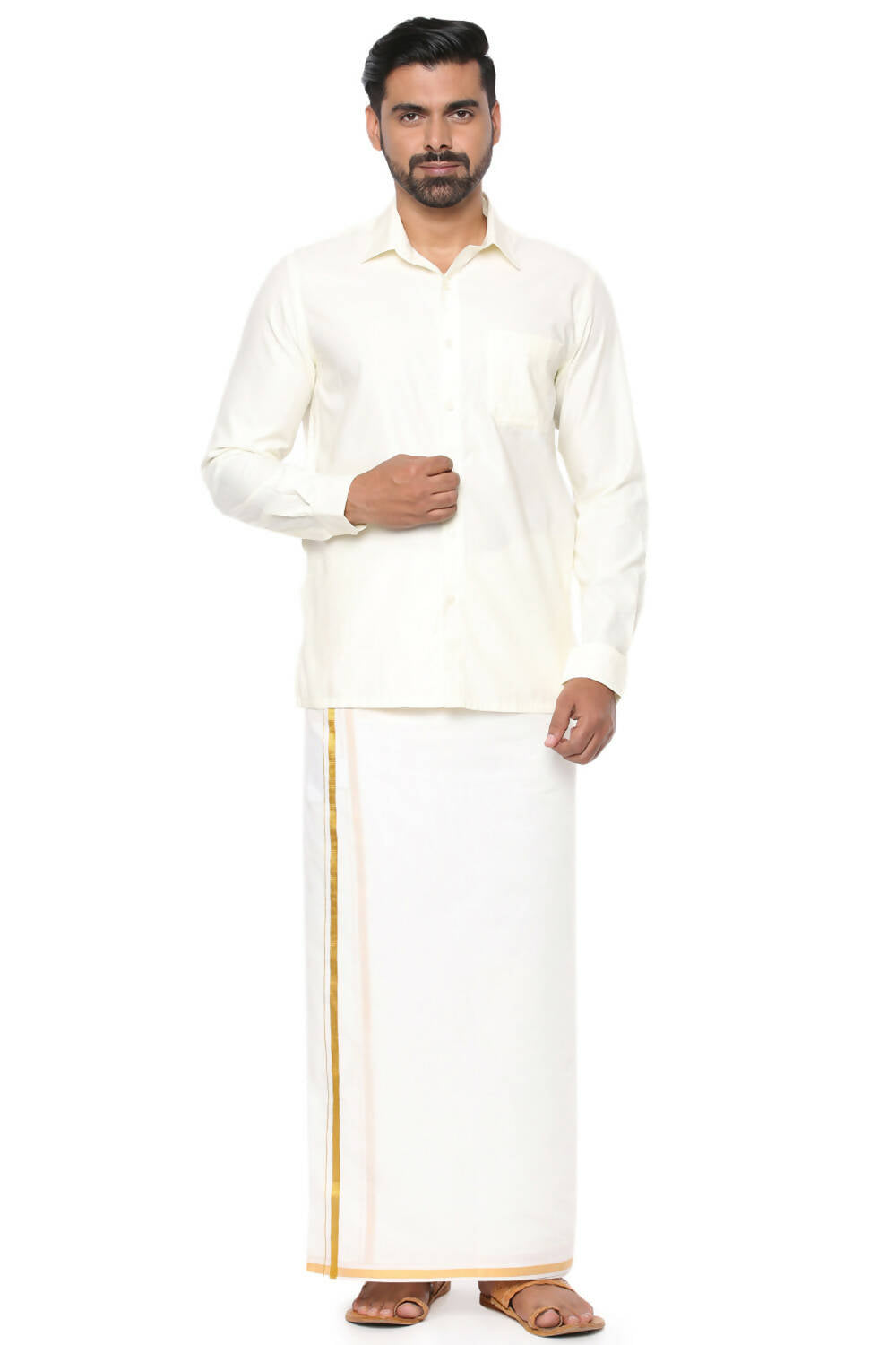 Ramraj Cotton Mens Poly Cotton Cream Colour Full Sleeve Shirt - Distacart