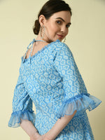 Thumbnail for Myshka Women's Blue Empire Printed Dress - Distacart