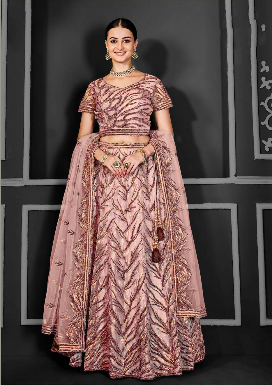 Peach Net Semi-Stitched Bridal Lehenga - Nimayaa Bonanza - Distacart