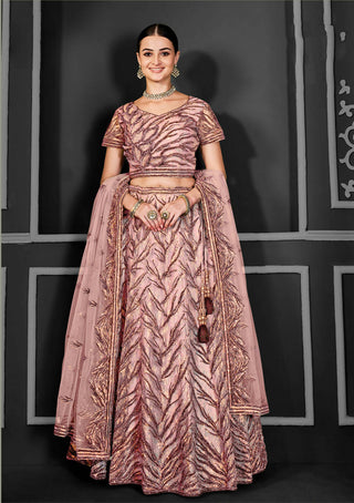 Peach Net Semi-Stitched Bridal Lehenga - Nimayaa Bonanza - Distacart