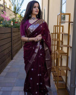 Thumbnail for DEIANA'S Beautiful Golden Jari with New Design Soft Cotton Saree - Wine - Distacart