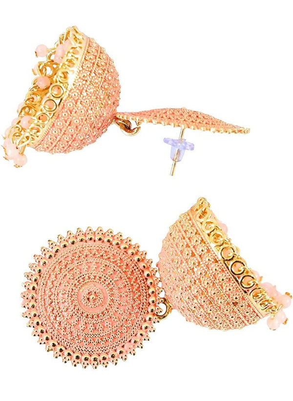 Mominos Fashion Joharkamal Gold-Plated Meenakari Jhumkas For Women & Girls (Peach) - Distacart