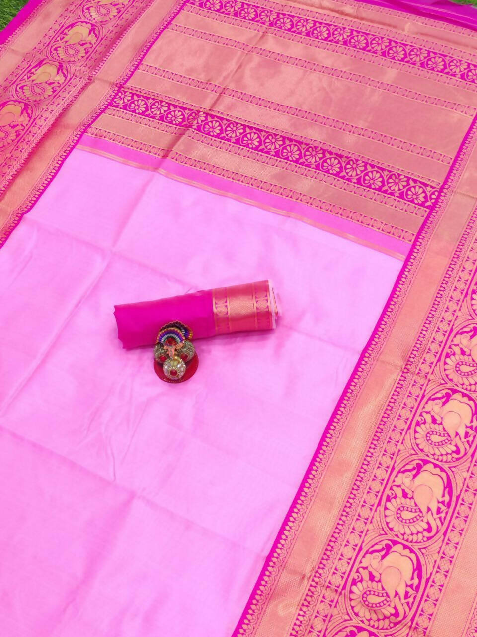 DEIANA'S Beautiful Golden Jari with New Design Soft Lichi Silk Saree - Baby pink - Distacart