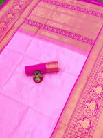 Thumbnail for DEIANA'S Beautiful Golden Jari with New Design Soft Lichi Silk Saree - Baby pink - Distacart