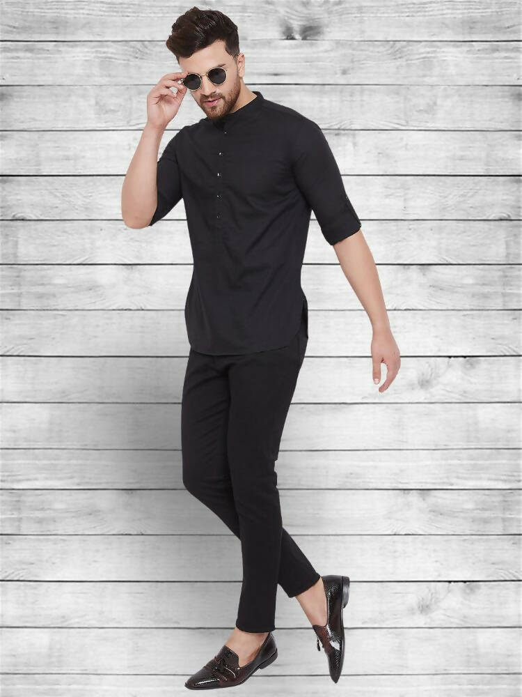 Even Apparels Pure Cotton Black Short Kurta - Black - Distacart