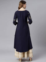 Thumbnail for Janasya Navy Blue Quirky Embellished Crepe Anarkali Kurta - Distacart