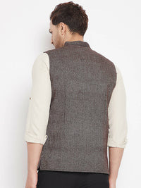 Thumbnail for Even Apparels Brown Wool Men Woven Nehru Jacket - Distacart