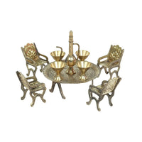 Thumbnail for Desi Toys Brass Miniature Table Chair pretend play set/Pital Raja Set - Distacart