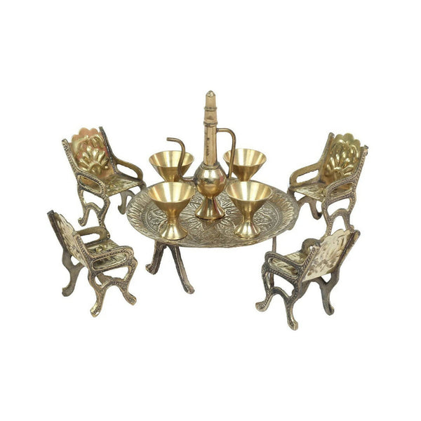 Desi Toys Brass Miniature Table Chair pretend play set/Pital Raja Set - Distacart