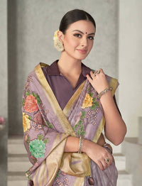 Thumbnail for Lavendar Rangkat Tussar Silk Woven Design Saree with Unstitched Blouse - Mohmanthan Eshani - Distacart