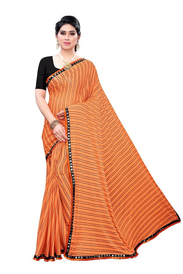 Vamika Orange Malai Silk Printed Saree (Zigzag Orange)