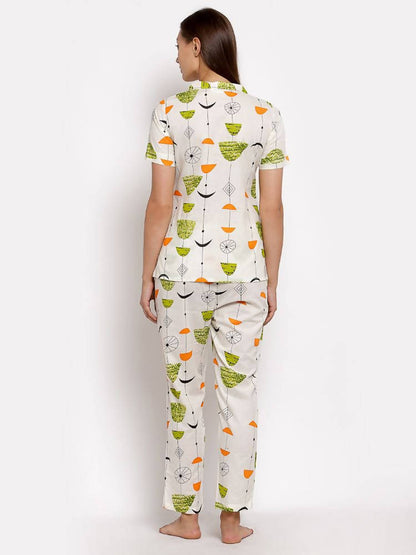 Myshka Women's Multi Cotton Printed Half Sleeve Collar Neck Casual Night suit