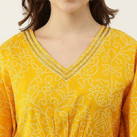 Thumbnail for FIORRA Women's Printed Pure Cotton Kaftan Kurta - Yellow - Distacart