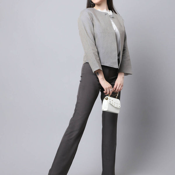 Even Apparels Grey Polywool Open Front Statement Women's Jacket (BF006) - Distacart