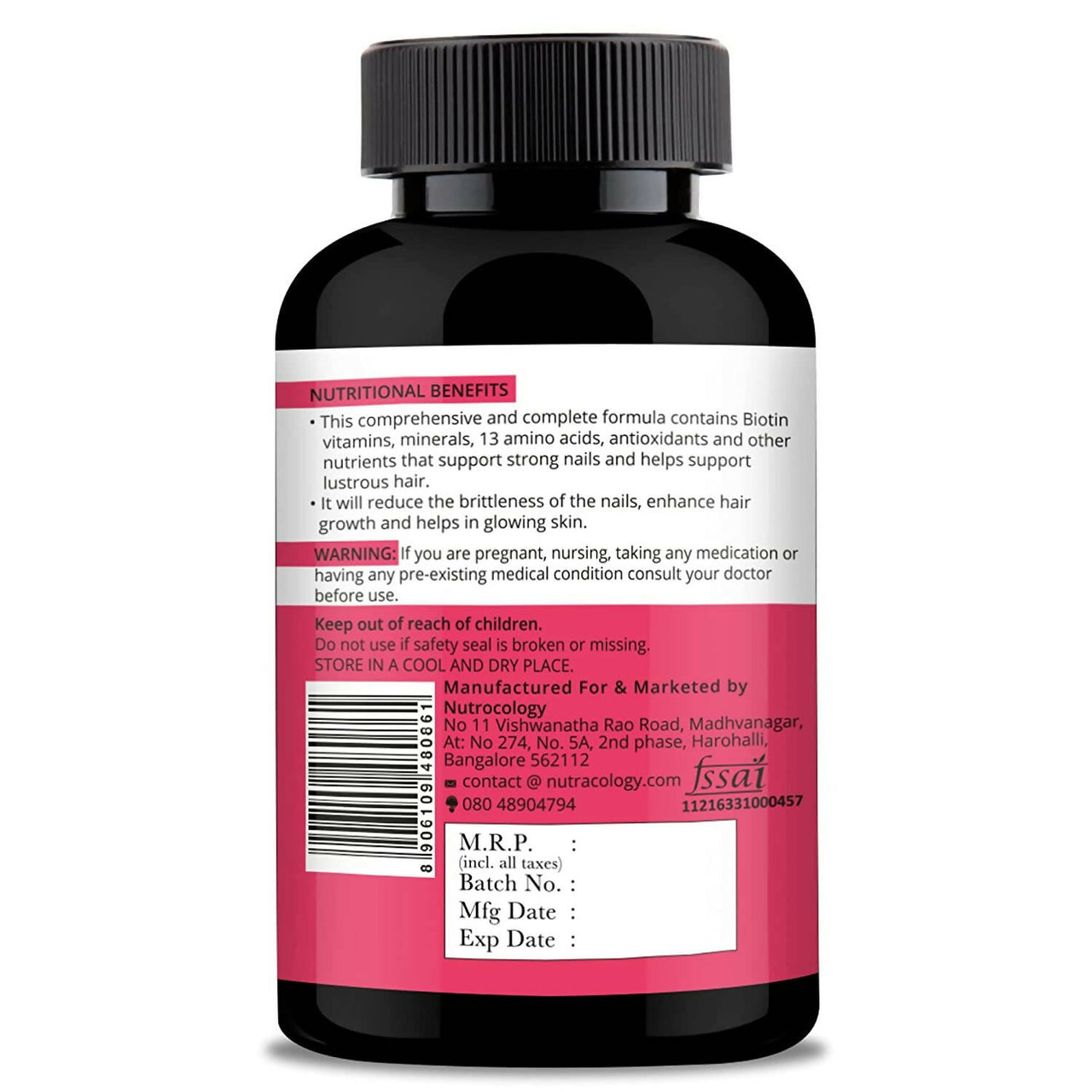 Nutracology Hair Skin & Nails For Hair Growth, Glowing Skin & Strong Nails Tablets - Distacart