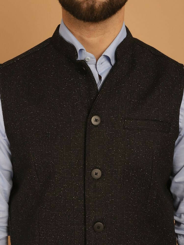 Even Apparels Pure Wool Nehru Jacket - Black - Distacart