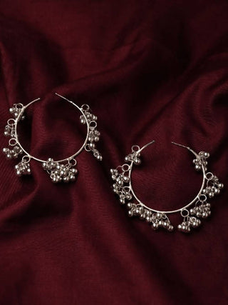 Mominos Fashion Johar Kamal Silver Parrot Hoops and Ghungroo Bali Combo Earrings