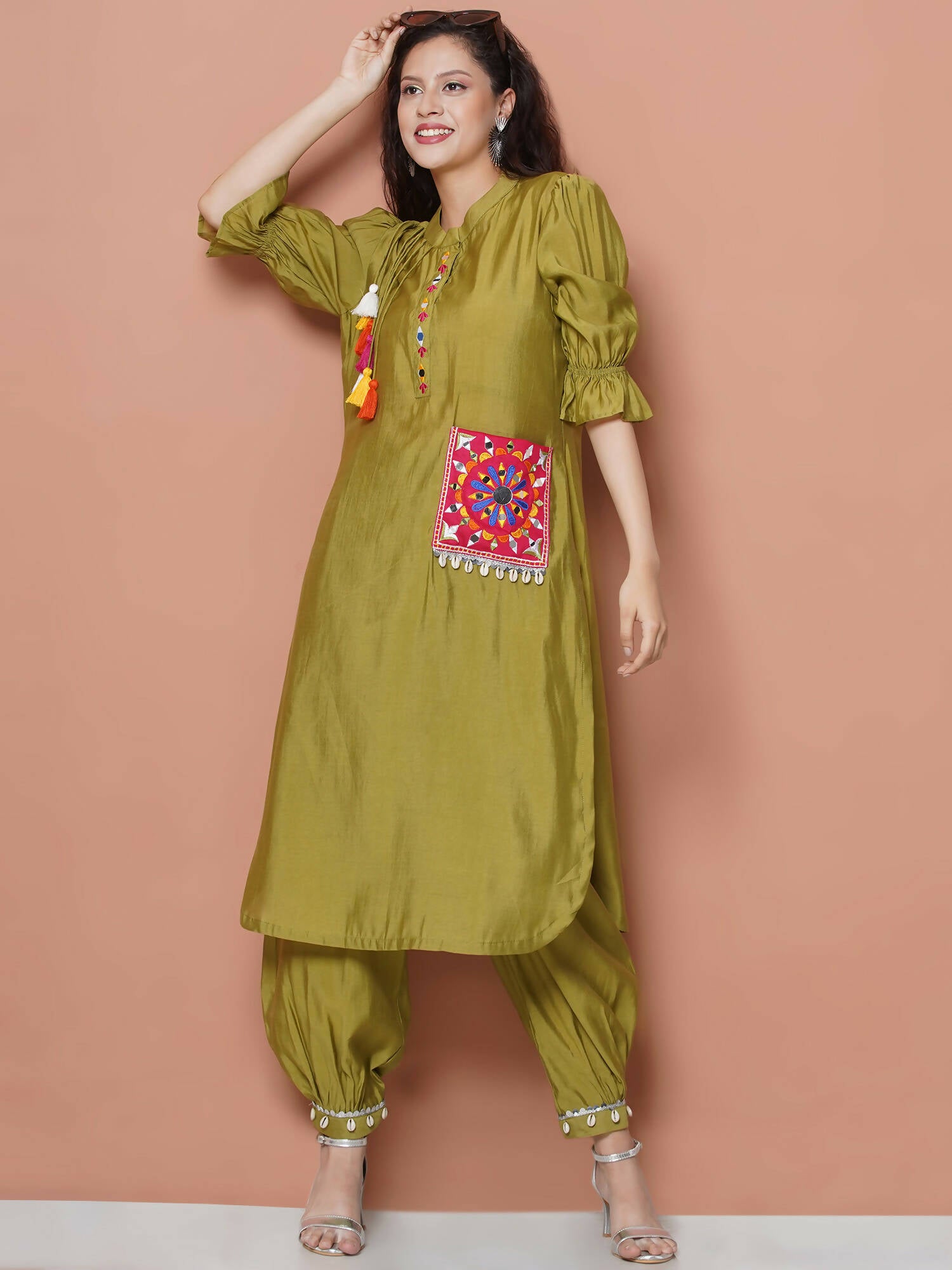 Women Republic Green Art Silk Embroidered Kurta with Afghani Salwar - Distacart