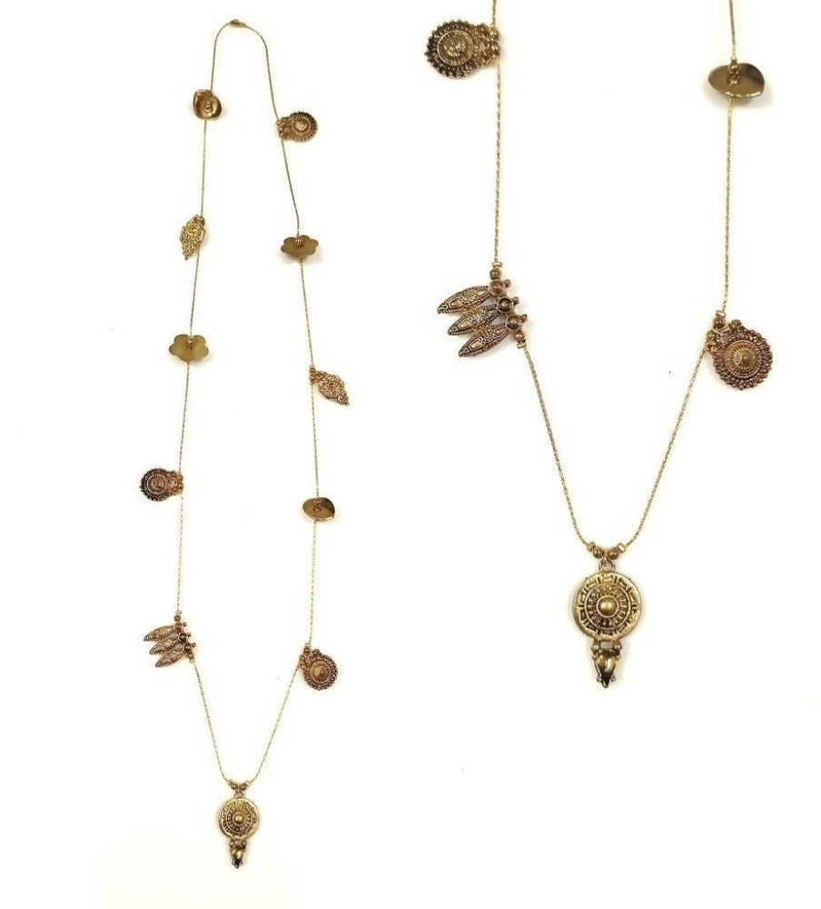 Bling Accessories Antique Brass Finish Brass Metal Long Coin Pendant Necklace