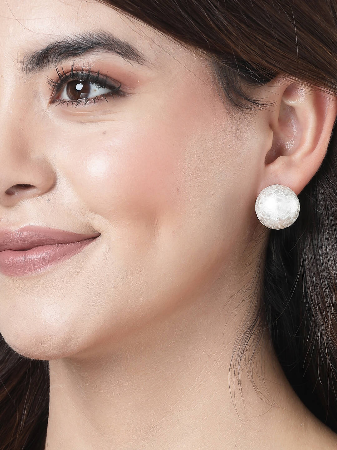 NVR Women's White Color Moon Stud Earrings - Distacart