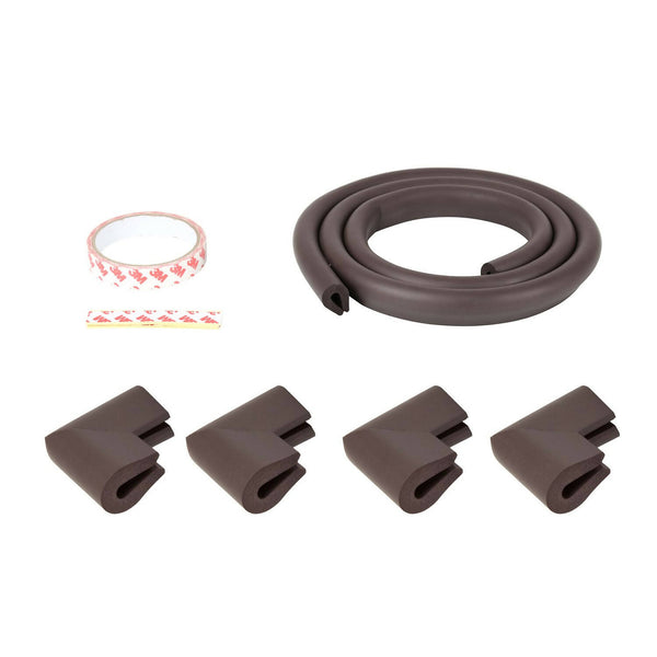 Safe-O-Kid Unique High Density 2 Mtr Long U - Shaped 1 Edge Guard With 4 Corner Cushions - D.Brown - Distacart