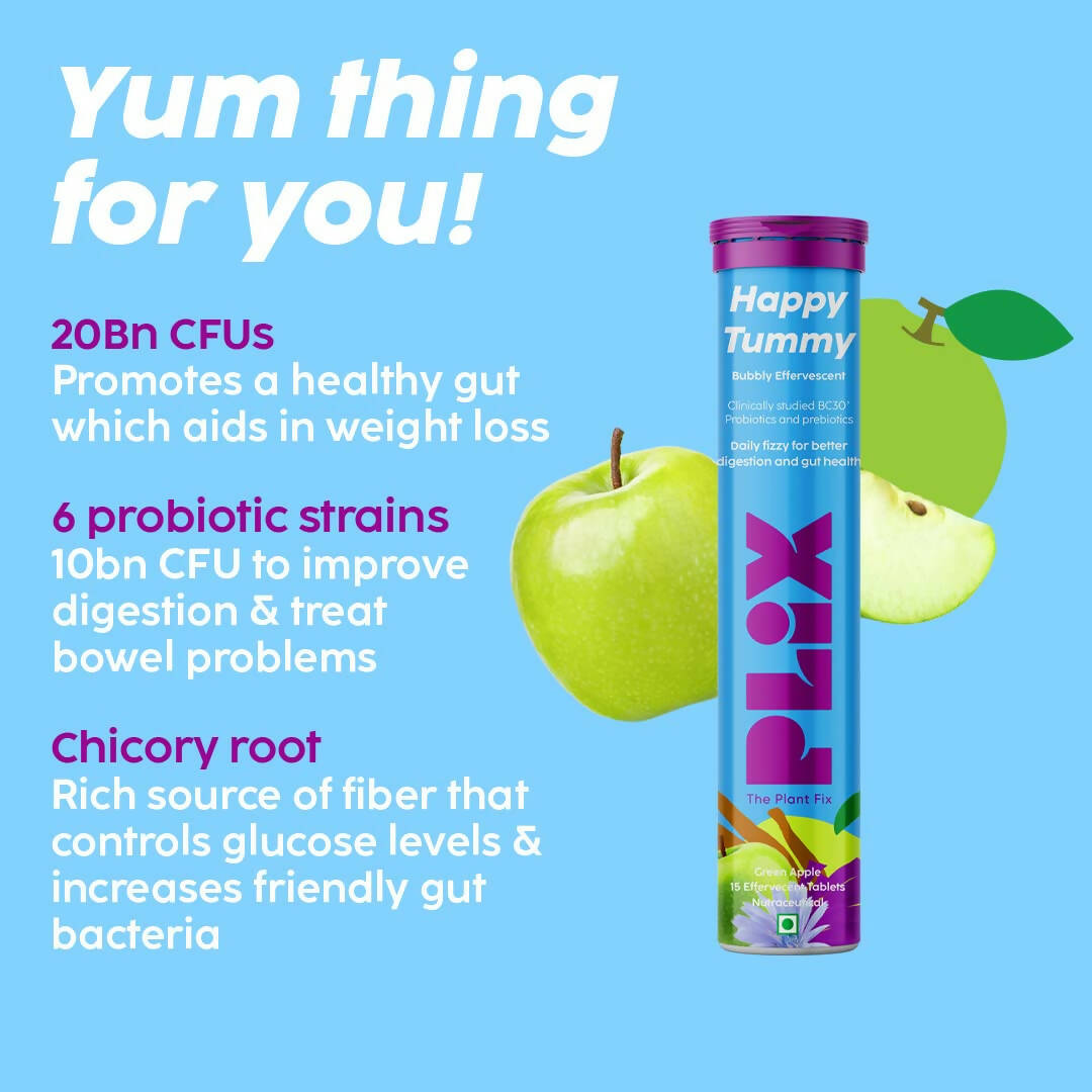 PLIX The Plant Fix Happy Tummy Pre+Probiotic Effervescent Tablets - Green Apple - Distacart