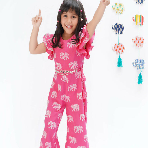 Lil Drama Trunk Tales Girls Pink Flutter Sleeve Jumper - Distacart