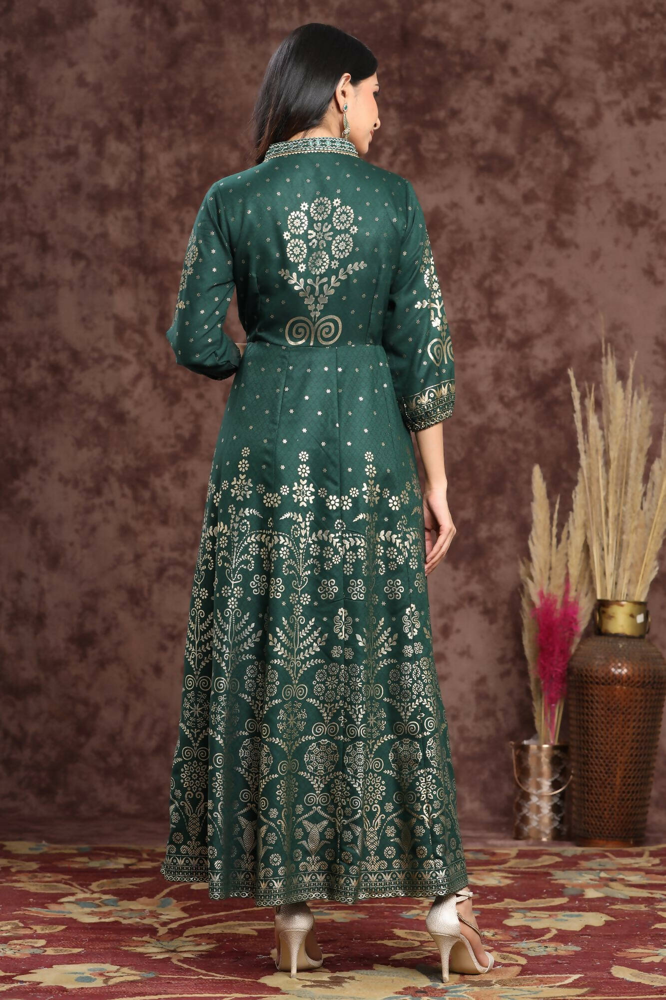Juniper Women Jadegreen Rayon Printed Anarkali Dress - Distacart