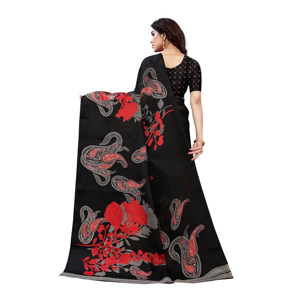 Vamika Printed Jute Silk Black Saree
