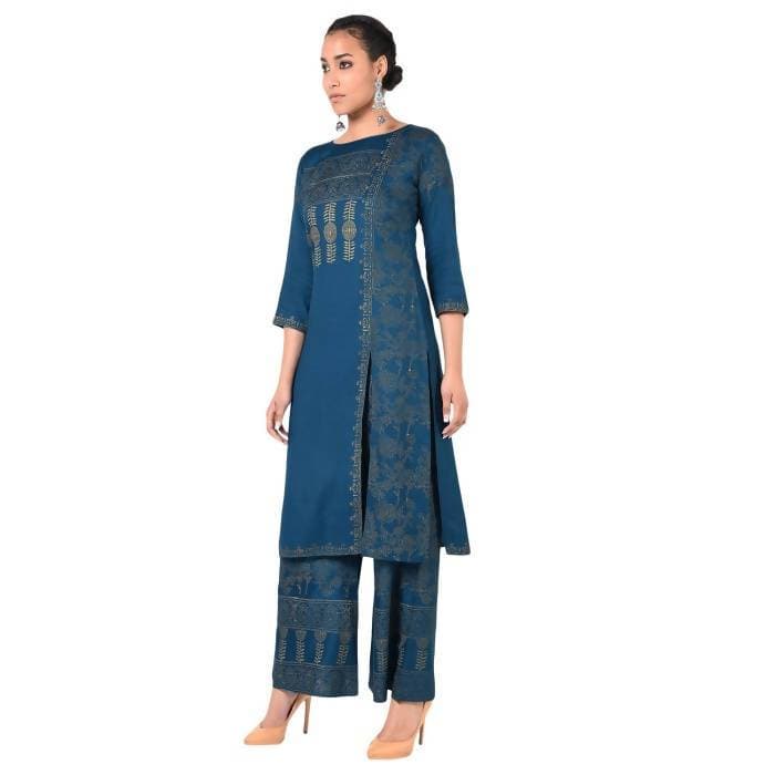 Aniyah Rayon Block Print Front Slit Straight Kurta In Blue Color (AN-167K)