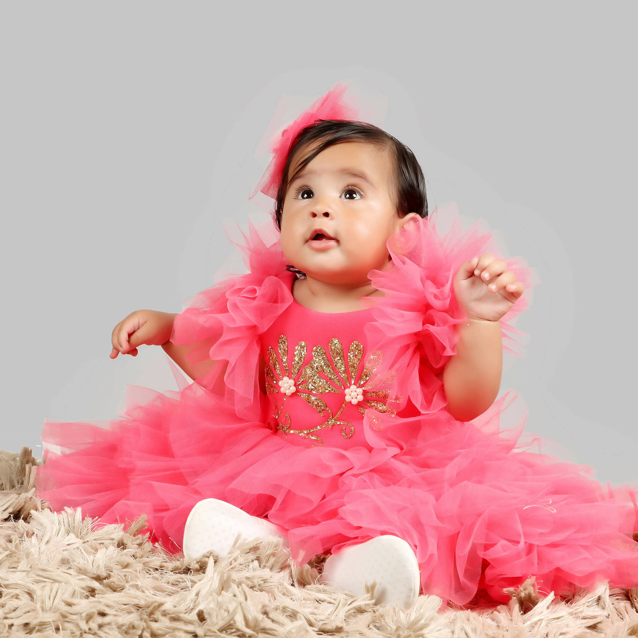 Pink Cow Fashions Pink Gown With Frill Sleeves & Ghera - Distacart