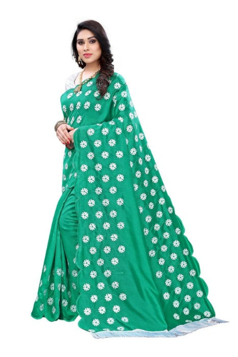 Vamika Zoya Silk Embroidered Rama Green Sarees