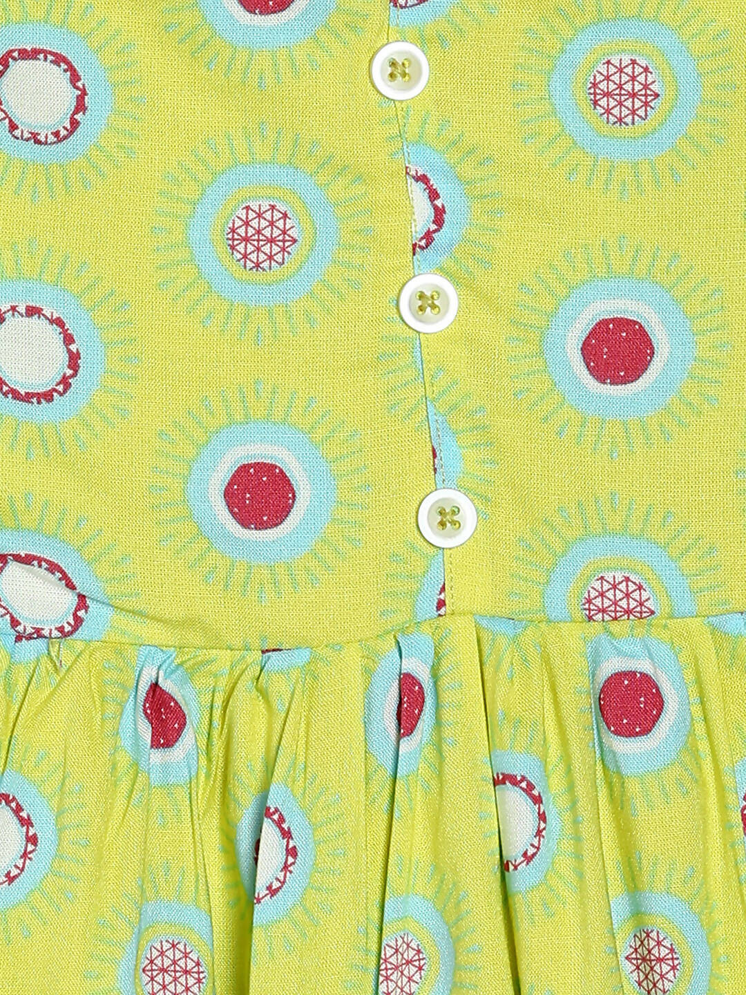 Manet Cotton String Tie Frock Printed - Green - Distacart