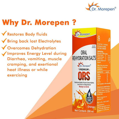 Dr. Morepen Premium ORS Drink With Electrolytes for Instant Hydration Orange Flavour - Distacart