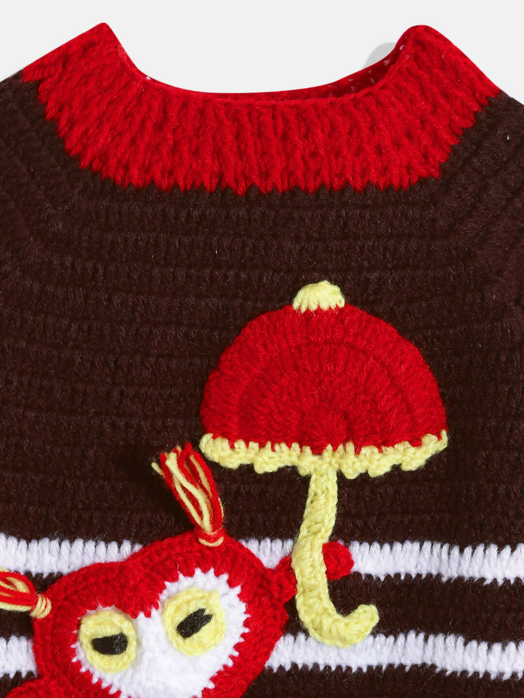 Chutput Kids Woollen Hand Knitted Full Sleeves Striped And Devil Heart Detail Sweater - Brown - Distacart