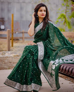 Thumbnail for DEIANA'S Beautiful Golden Jari with New Design Soft Lichi Silk Saree - Green - Distacart