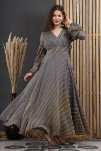 Thumbnail for Women's Grey Leheriya Dress - Isya - Distacart