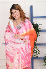 Thumbnail for Very Much Indian Handmade Tie And Dye Cotton Saree By Women Weavers - Orange Pink - Distacart