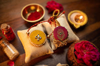 Thumbnail for Nirmalaya Bhai Bhabhi Rakhi Set Pink & Yellow - Distacart
