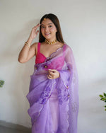 Thumbnail for Vamsee Purple Organza Saree - Distacart