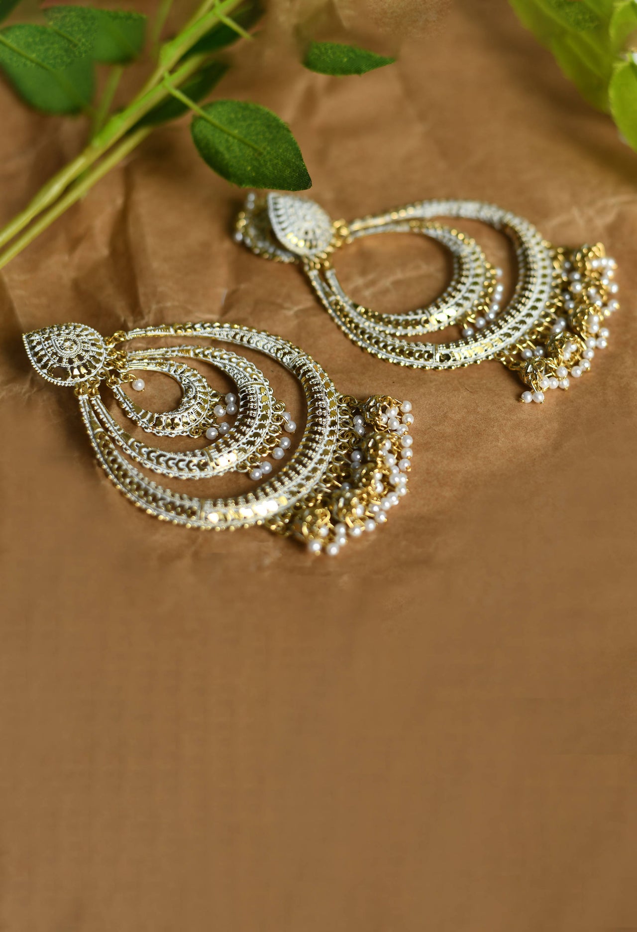 Mominos Fashion Johar Kamal Triple Circle White With Red Golden Big Size Earrings - Distacart