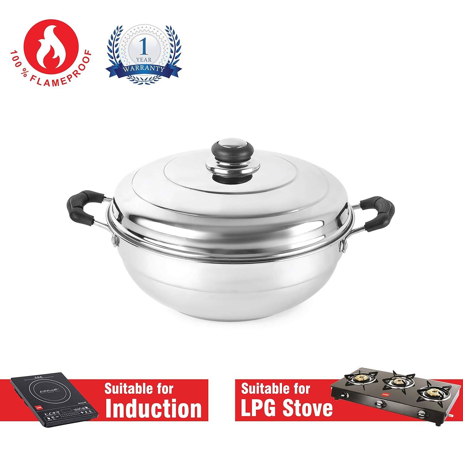 Cello Stainless Steel Induction Base Idli Cooker (Idly Maker) And Multi Kadhai With 6 Plates - Distacart