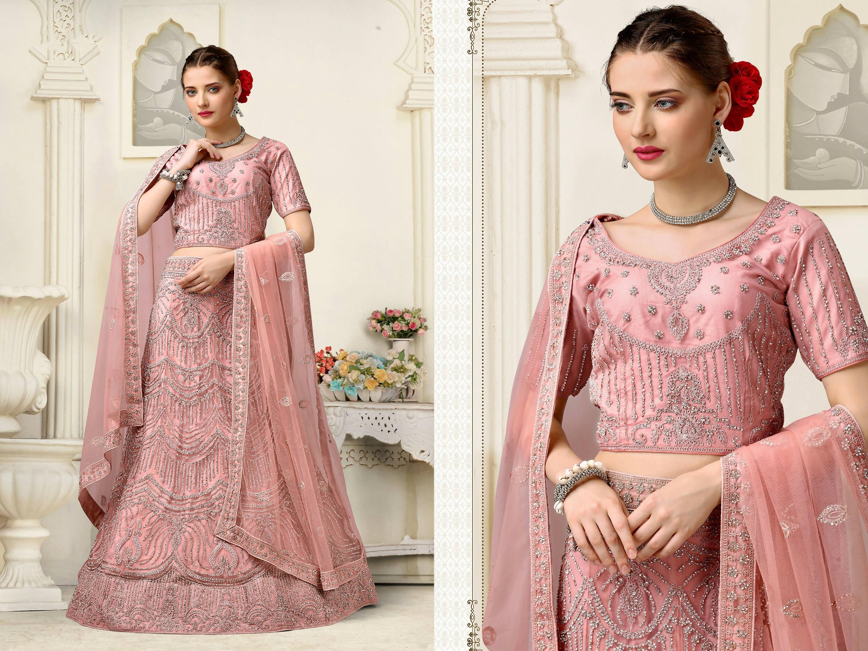 Light Pink Net Fancy Zari Embroidered work Lehenga Choli with Dupatta - Heer - Distacart