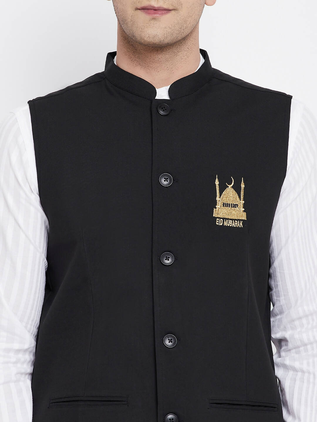 Even Apparels Black Pure Cotton Nehru Jacket With Eid Insignia NJ-PW668-EID - Distacart