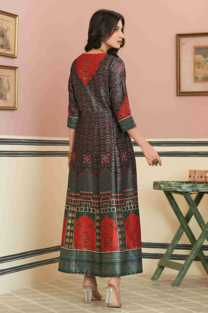 Juniper Green Satin Festive Printed Anarkali Flared Anarkali Kurta For Women - Distacart